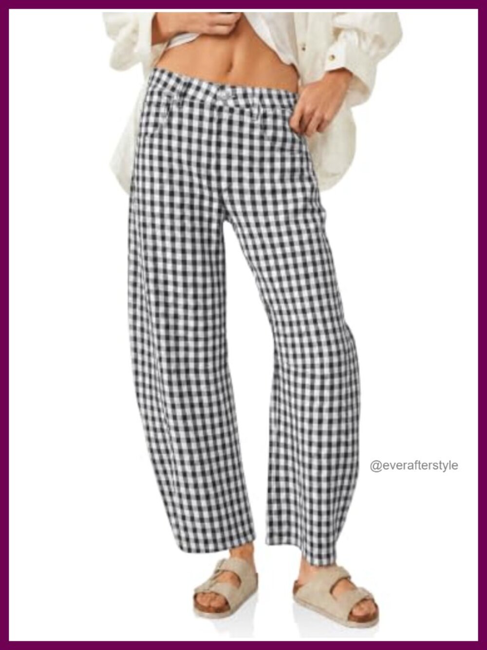 Women Plaid Barrel Jeans Baggy Wide Leg Denim Ankle Pants Relaxed Fit